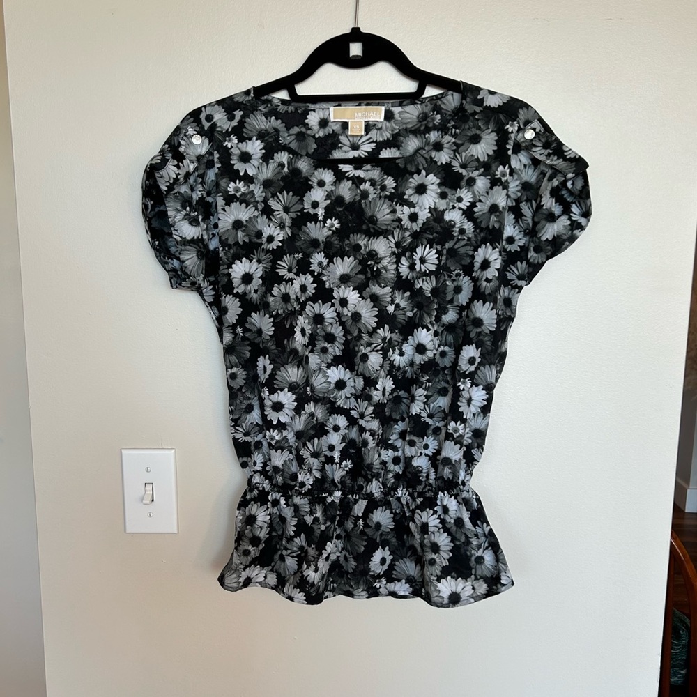 Michael Kors Black and White Floral Top